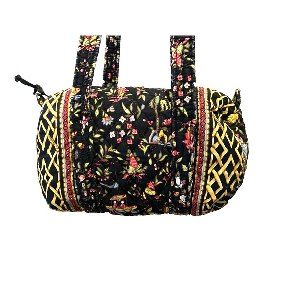 Vera Bradley Black and Yellow Weave Asian Print Quilted Zipper Small Duffle bag - Picture 2 of 9